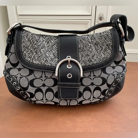 Coach EUC πHost Pick x2π flap shoulder bag- Signature grey, black with silver - Picture 1 of 14